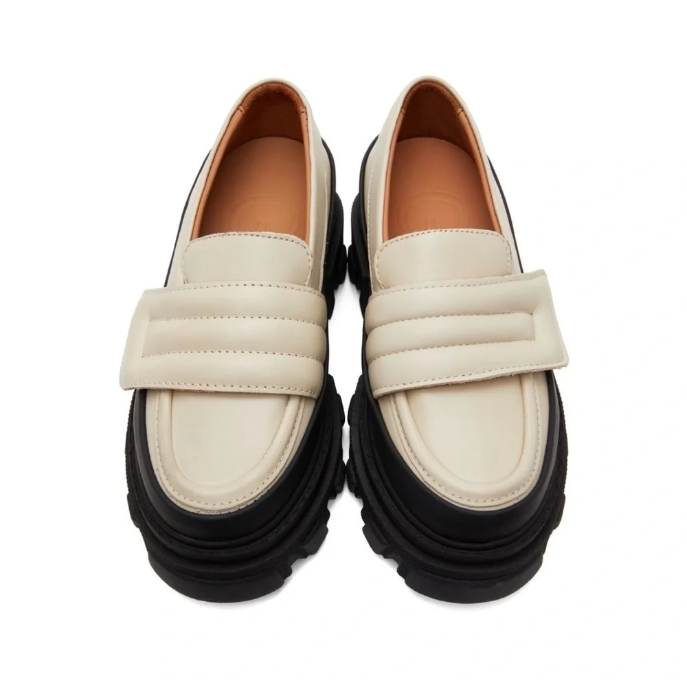 GANNI Off-White Leather Chunky Padded Loafers in Oyster Gray Women’s Size 8.5/39